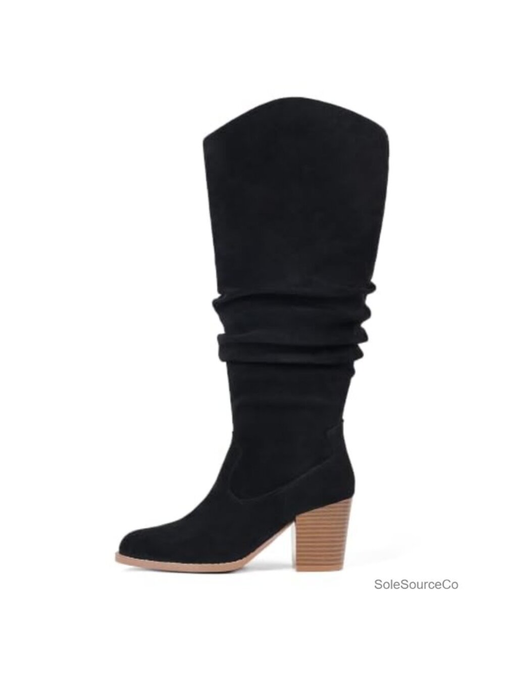 Womens Knee High Suede Boots Wide Calf Block Heel Slouch Tall Fall Boots